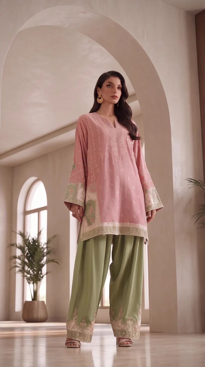 QUEEN - Stitched 2 PCs Sequence Embroidery